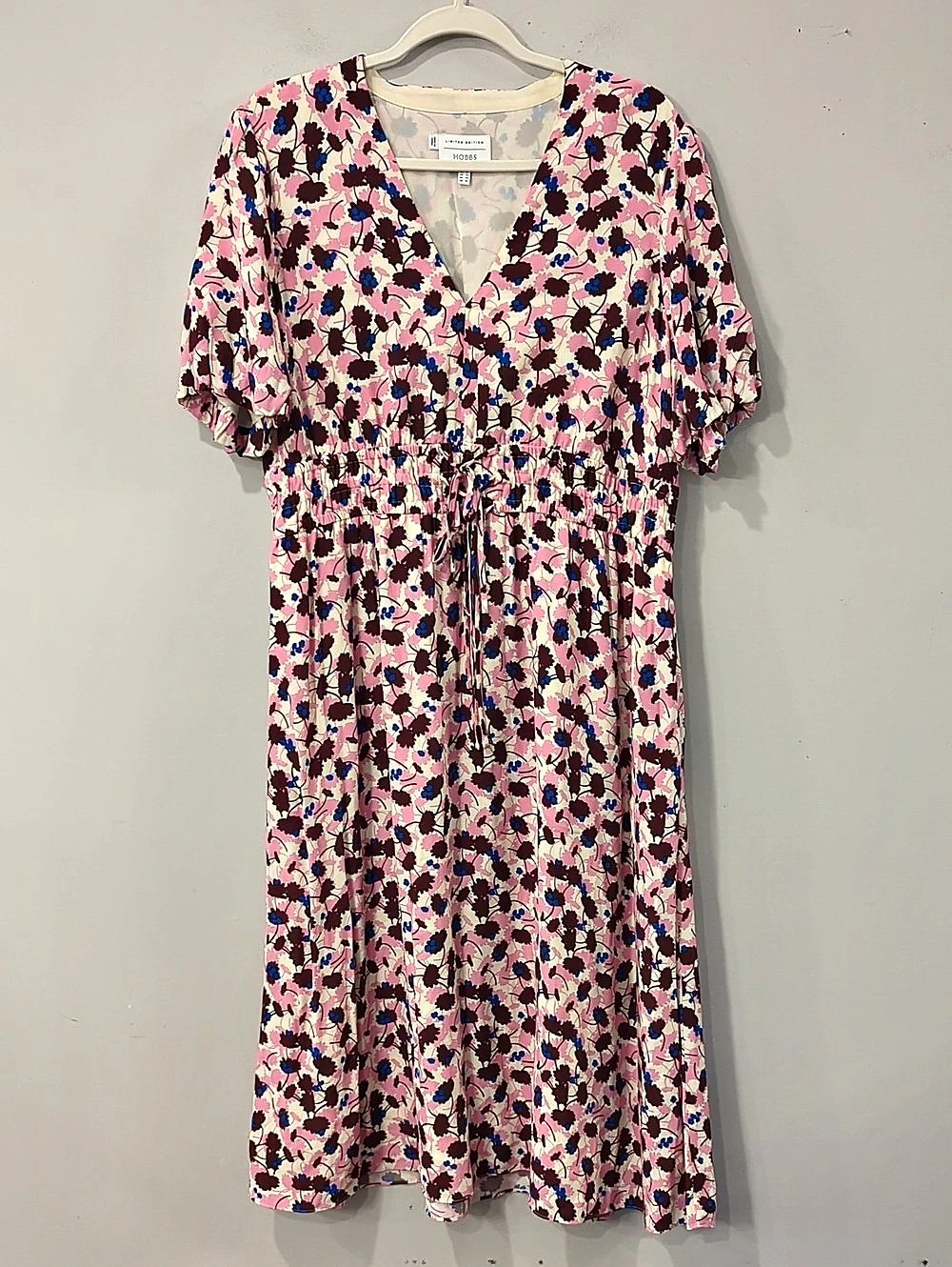 HOBBS Limited Edition Floral Midi Dress in Pink & Blue US 12 Like New